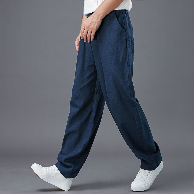 Pantalones de lino y ramio con cintura elástica y bolsillos para hombre de Mythstone 