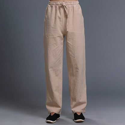 Mythstone Casual Plain Color Drawstring Linen Men's Pants With Pockets