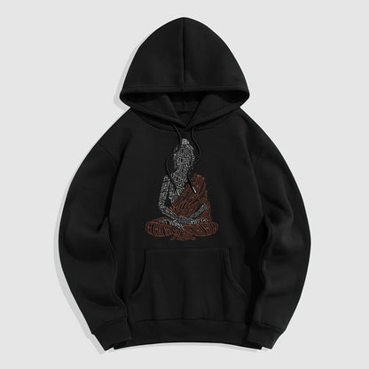 Mythstone Meditating Buddha Let That Shit Go Pattern Fleece Lined Hoodie