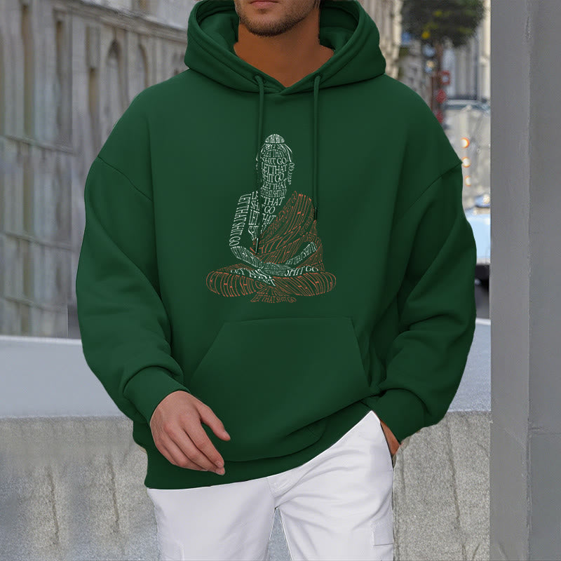 Mythstone Meditating Buddha Let That Shit Go Pattern Fleece Lined Hoodie