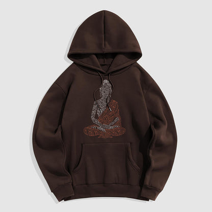 Mythstone Meditating Buddha Let That Shit Go Pattern Fleece Lined Hoodie