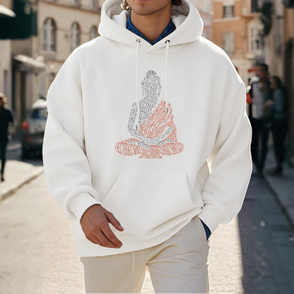 Mythstone Meditating Buddha Let That Shit Go Pattern Fleece Lined Hoodie