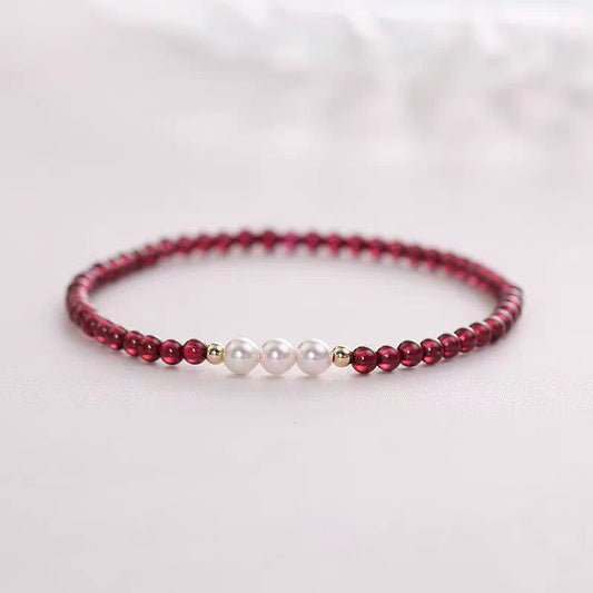 Mythstone Natural Small Garnet Pearl Beads Protection Bracelet