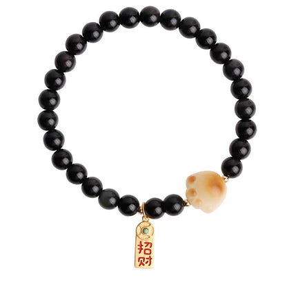 Mythstone Black Obsidian Cat Paw Bodhi Seed Lucky Fortune Charm Purification Bracelet