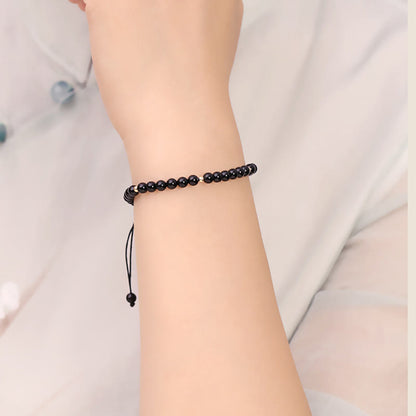 Pulsera de cuerda con cuentas pequeñas de obsidiana negra Mythstone