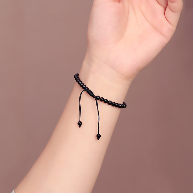 Pulsera de cuerda con cuentas pequeñas de obsidiana negra Mythstone