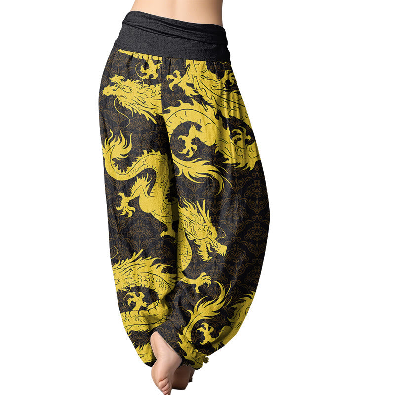 Pantalones harén con cintura elástica para mujer con estampado de dragón de Mythstone 