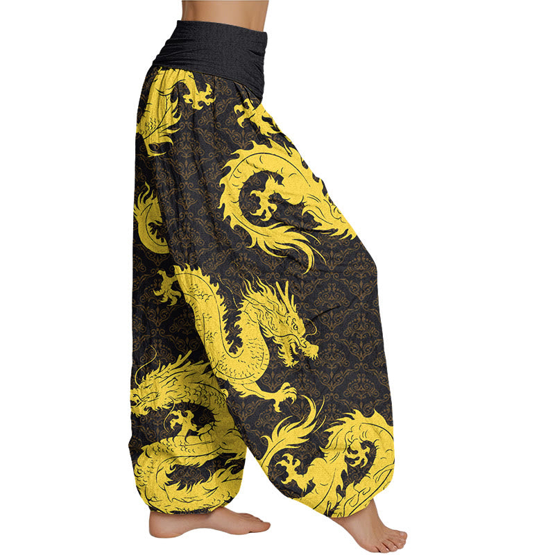 Pantalones harén con cintura elástica para mujer con estampado de dragón de Mythstone 