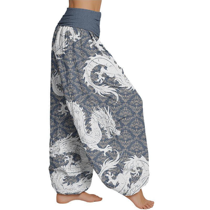 Pantalones harén con cintura elástica para mujer con estampado de dragón de Mythstone 