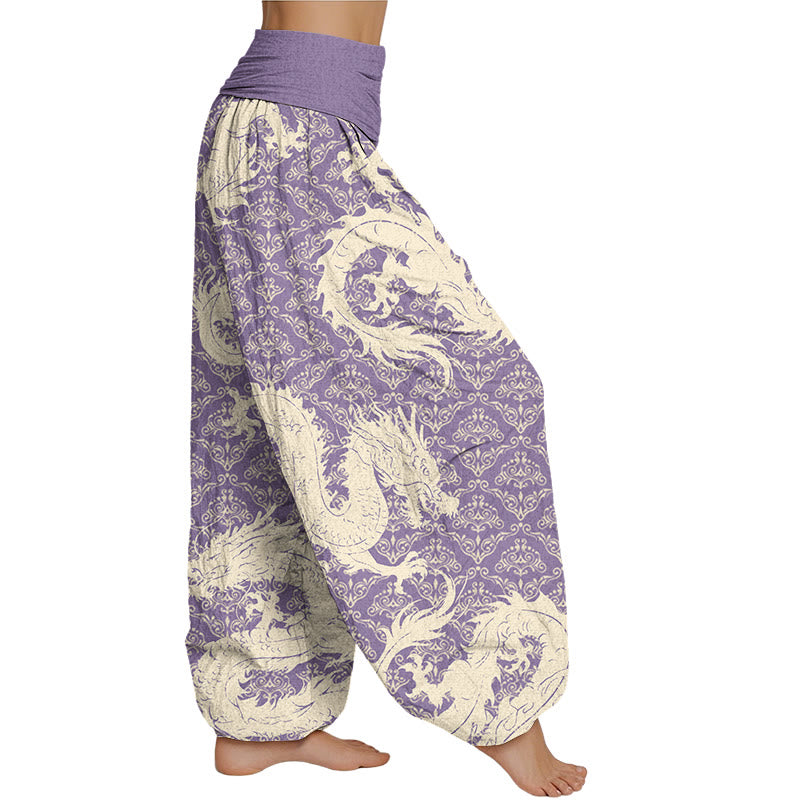 Pantalones harén con cintura elástica para mujer con estampado de dragón de Mythstone 