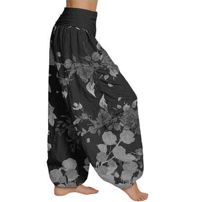 Mythstone Blooming Budding Flowers Pattern Women's Elastic Waist Harem Pants