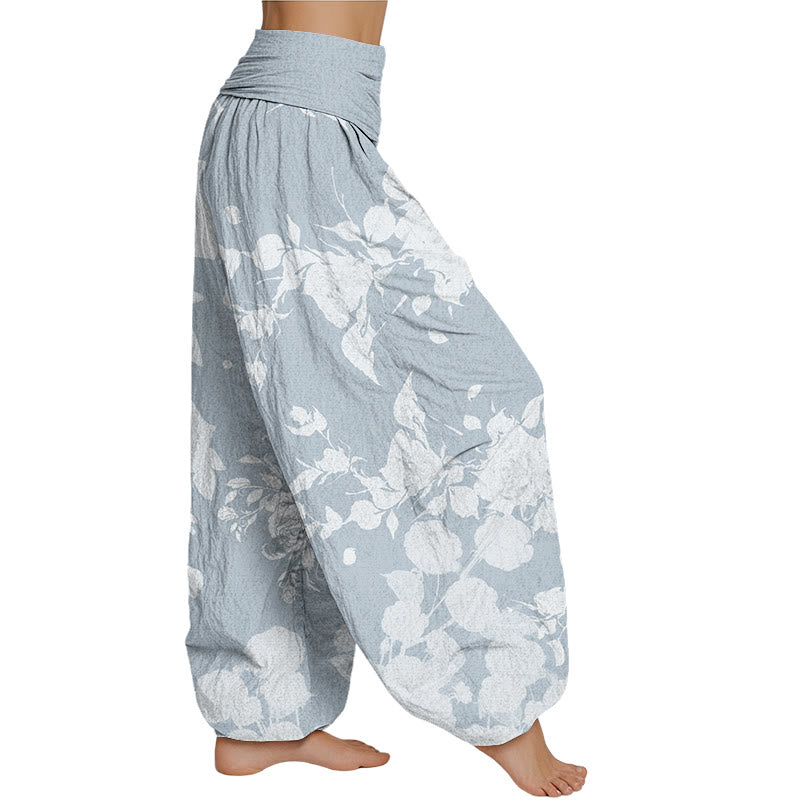 Mythstone Blooming Budding Flowers Pattern Women's Elastic Waist Harem Pants