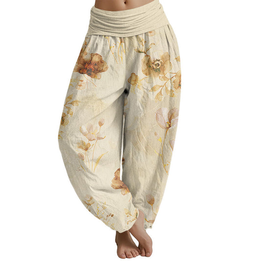 Mythstone Blooming Varying Flower Pattern Women's Elastic Waist Harem Pants