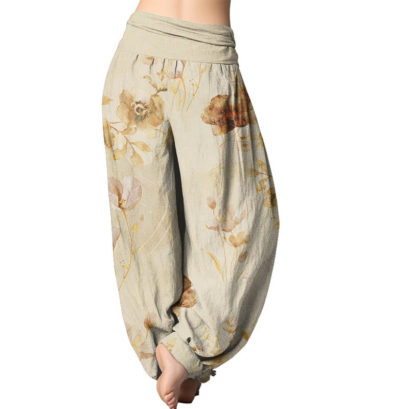 Mythstone Blooming Varying Flower Pattern Women's Elastic Waist Harem Pants