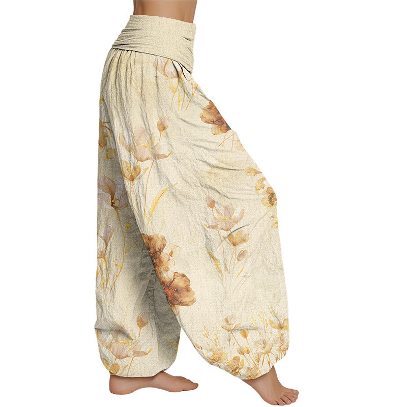 Mythstone Blooming Varying Flower Pattern Women's Elastic Waist Harem Pants