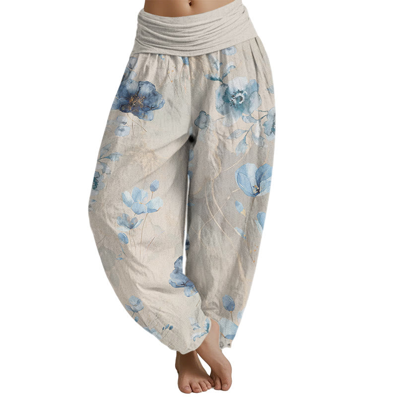 Mythstone Blooming Varying Flower Pattern Women's Elastic Waist Harem Pants