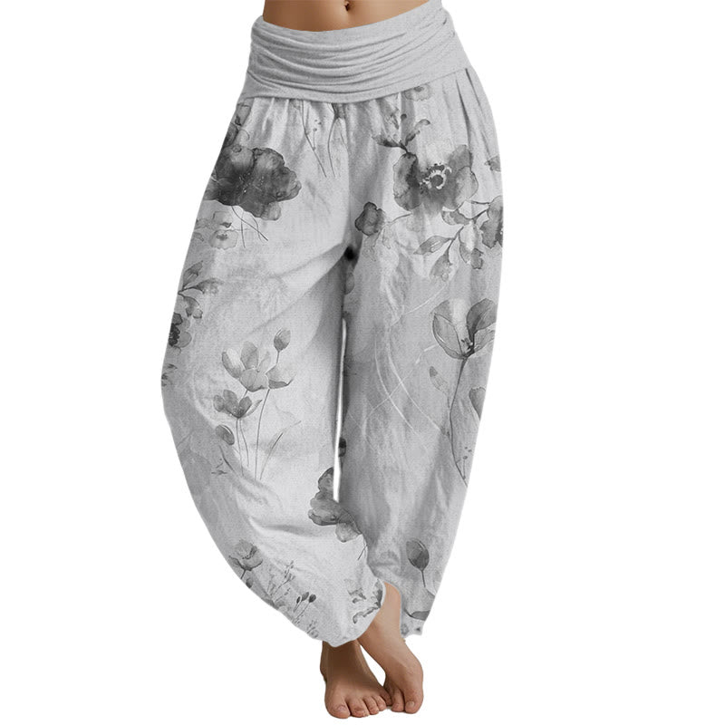 Mythstone Blooming Varying Flower Pattern Women's Elastic Waist Harem Pants