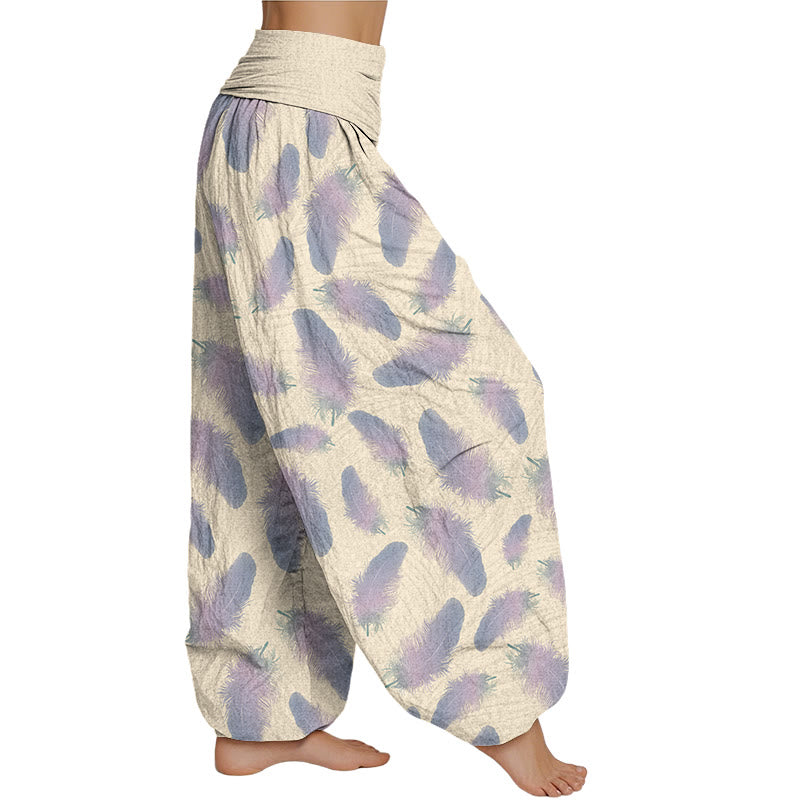 Mythstones  Casual Feathers Pattern Women's Elastic Waist Harem Pants