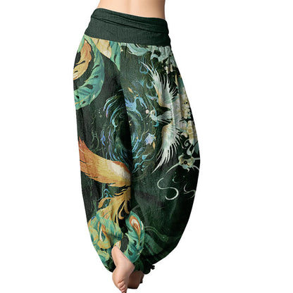 Mythstone Phoenix Flower Pattern Women's Elastic Waist Harem Pants