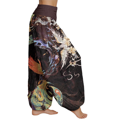 Mythstone Phoenix Flower Pattern Women's Elastic Waist Harem Pants