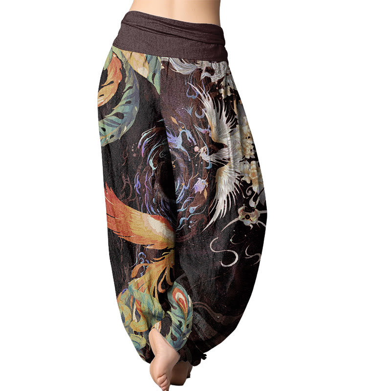 Mythstone Phoenix Flower Pattern Women's Elastic Waist Harem Pants