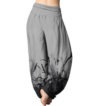 Mythstone Wild Grass Pattern Women's Elastic Waist Harem Pants