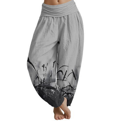 Mythstone Wild Grass Pattern Women's Elastic Waist Harem Pants