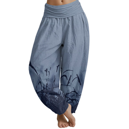 Mythstone Wild Grass Pattern Women's Elastic Waist Harem Pants