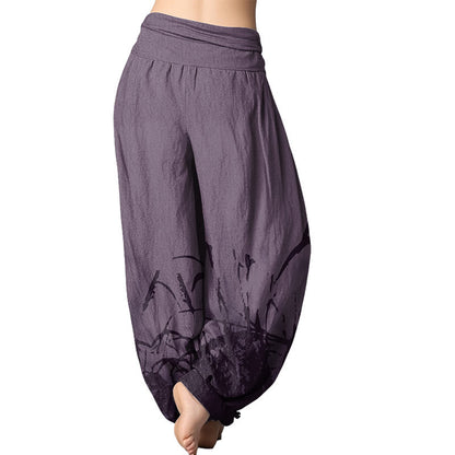 Mythstone Wild Grass Pattern Women's Elastic Waist Harem Pants