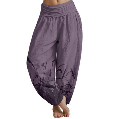 Mythstone Wild Grass Pattern Women's Elastic Waist Harem Pants