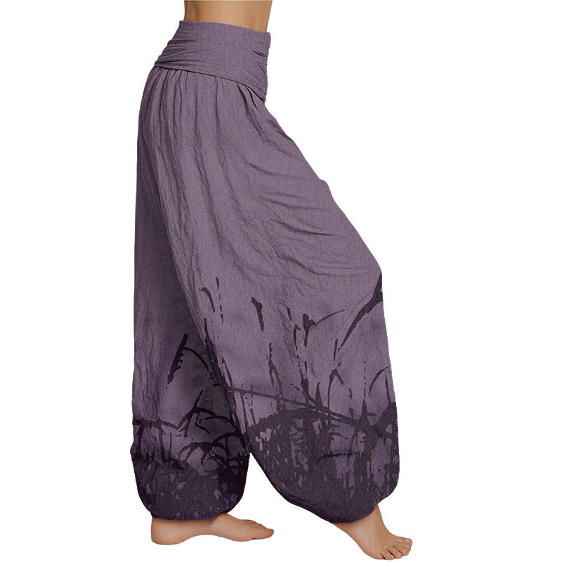 Mythstone Wild Grass Pattern Women's Elastic Waist Harem Pants