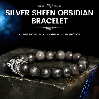 Mythstone Silver Sheen Obsidian Dragon Protection Bracelet