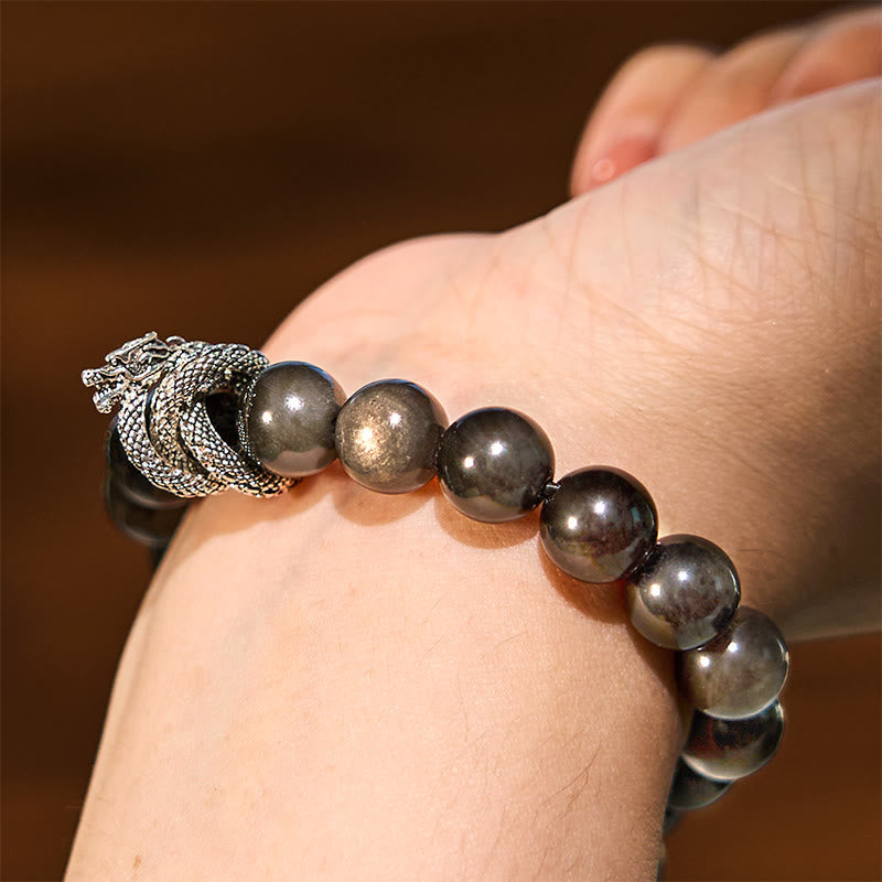 Mythstone Silver Sheen Obsidian Dragon Protection Bracelet