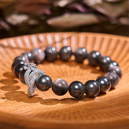 Mythstone Silver Sheen Obsidian Dragon Protection Bracelet