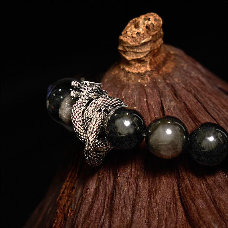 Mythstone Silver Sheen Obsidian Dragon Protection Bracelet