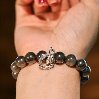 Mythstone Silver Sheen Obsidian Dragon Protection Bracelet