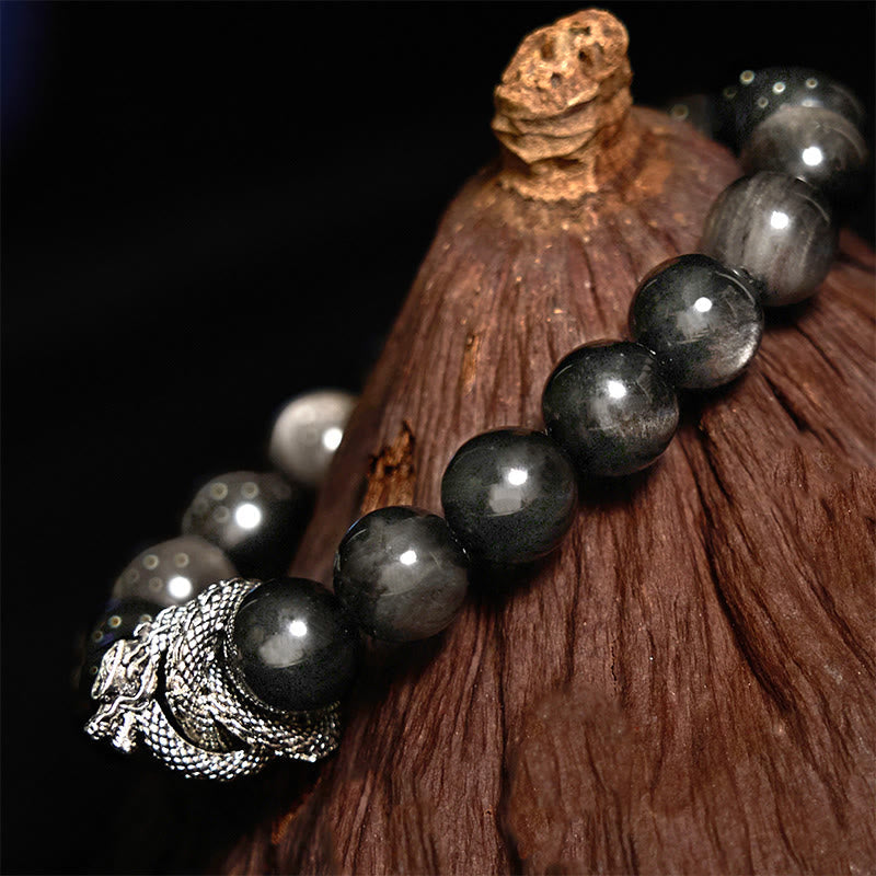 Mythstone Silver Sheen Obsidian Dragon Protection Bracelet