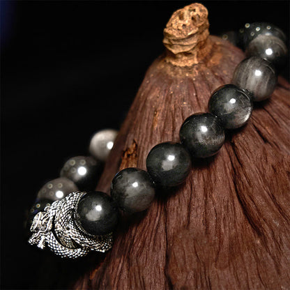 Mythstone Silver Sheen Obsidian Dragon Protection Bracelet