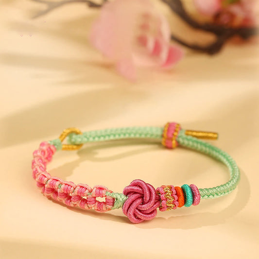 Mythstone Handmade Pink Green Peach Blossom Knot Braided Bracelet