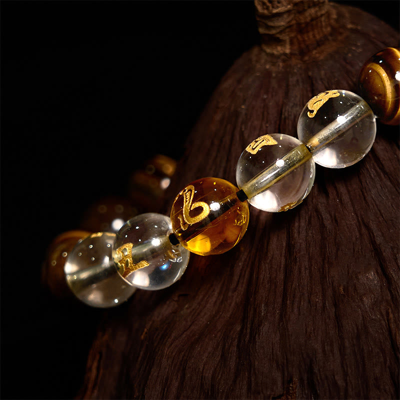 Mythstone Chinese Zodiac Tiger Eye White Crystal Courage Bracelet