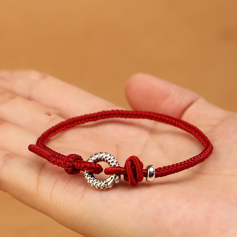 Pulsera de la suerte con hebilla de la paz del año del dragón en plata de ley 999 de Mythstone