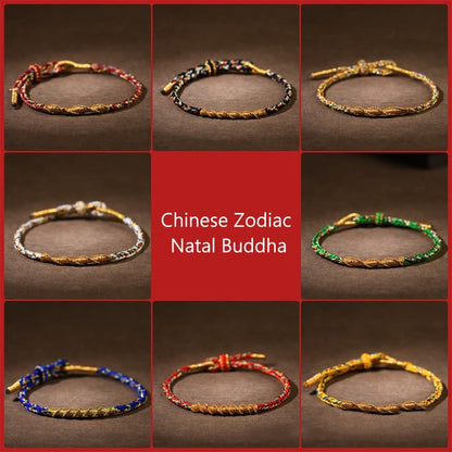 Mythstone Handmade Chinese Zodiac Natal Buddha Luck Strength Braided Rope Bracelet