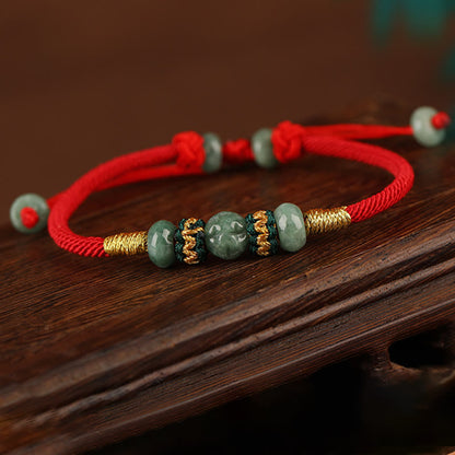 Mythstone Jade Abacus Bead Prosperity Red String Rope Bracelet