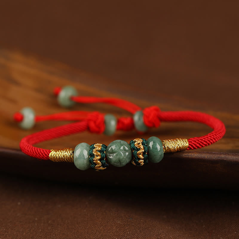 Mythstone Jade Abacus Bead Prosperity Red String Rope Bracelet