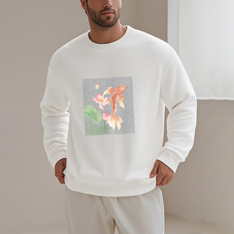 Mythstone Lotus Koi Fish Combination Fleece Lined Polyester Sweatshirt