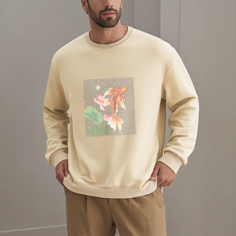 Mythstone Lotus Koi Fish Combination Fleece Lined Polyester Sweatshirt