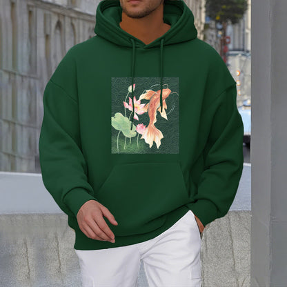 Sudadera con capucha y forro polar con diseño de pez koi y loto de Mythstone 