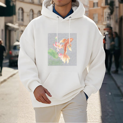 Sudadera con capucha y forro polar con diseño de pez koi y loto de Mythstone 