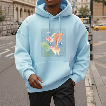 Sudadera con capucha y forro polar con diseño de pez koi y loto de Mythstone 