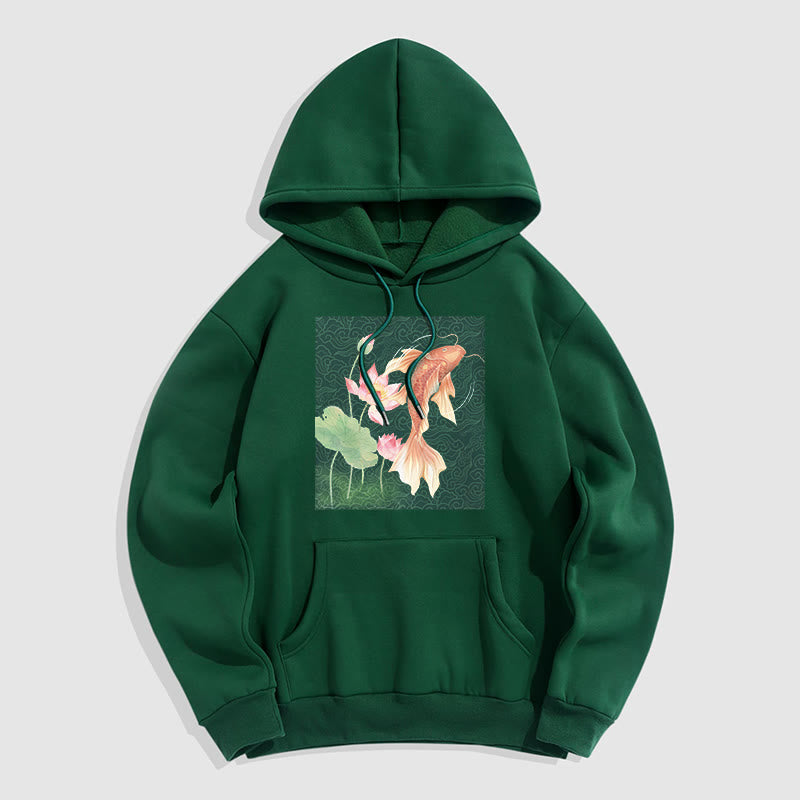 Sudadera con capucha y forro polar con diseño de pez koi y loto de Mythstone 